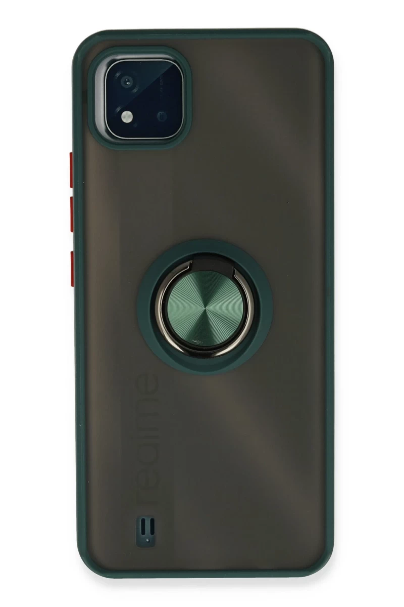 Realme C11 2021 Uyumlu Kılıf Montreal Yüzüklü Silikon Kapak - Yeşil