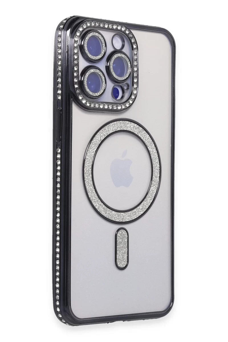 Apple iPhone 15 Pro Uyumlu Kılıf Joke Simli Magneticsafe Kılıf - Siyah