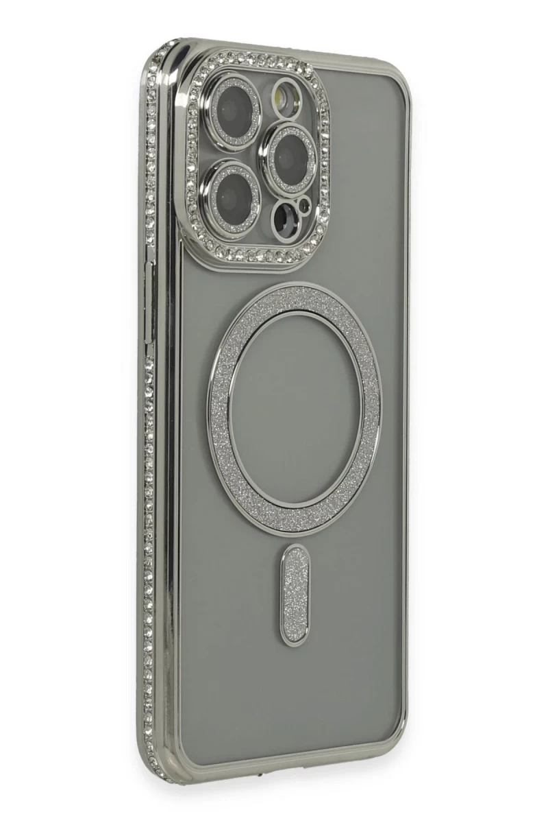 Apple iPhone 15 Pro Uyumlu Kılıf Joke Simli Magneticsafe Kılıf - Gri