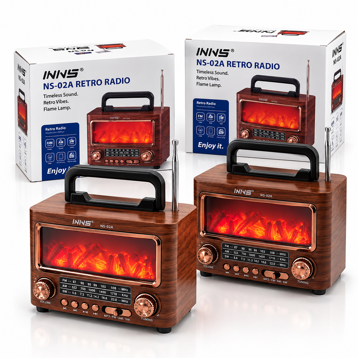 Şömineli Retro Radyo Bluetooth Hoparlör - AM/FM/SW USB/Type-C Şarjlı