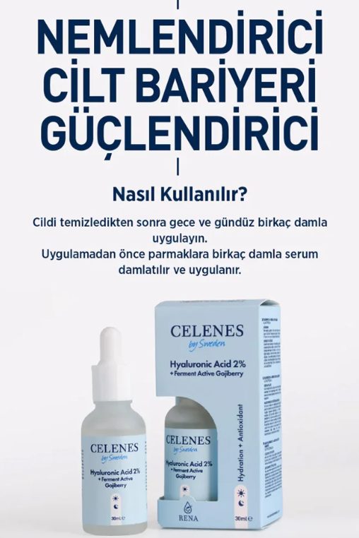 Celenes Yoğun Nemlendirici ve Cilt Yenileyici Rena Hyaluronic Asit Serum - Fermante Aktif Gojiberry 30 ml