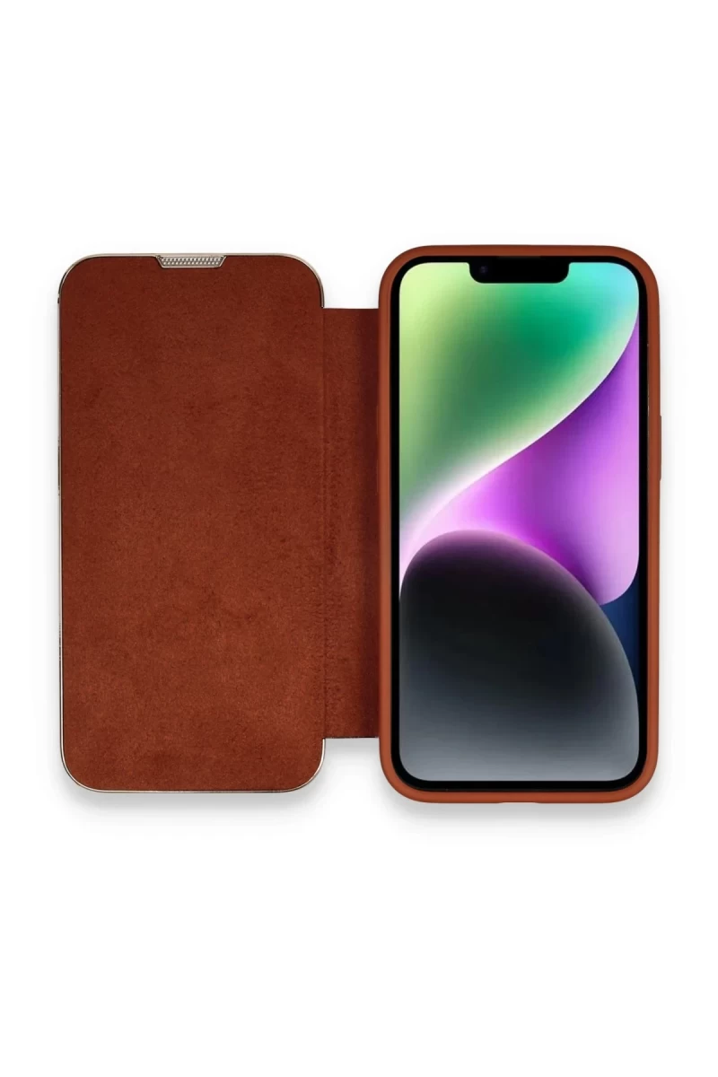 Apple iPhone 14 Pro Max Uyumlu Kılıf Dolpin Kapaklı - Kahverengi
