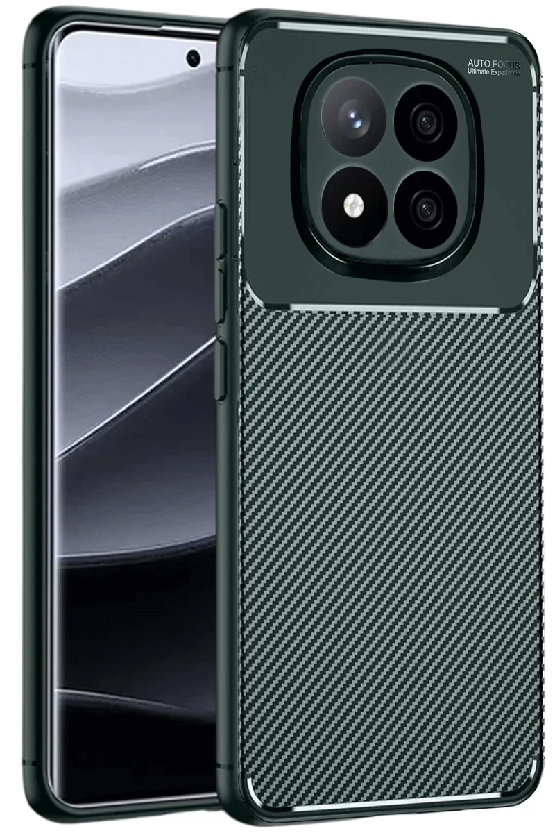 Xiaomi Redmi Note 14 Pro Plus Uyumlu Kılıf Auto Focus Karbon Kapak - Koyu Yeşil