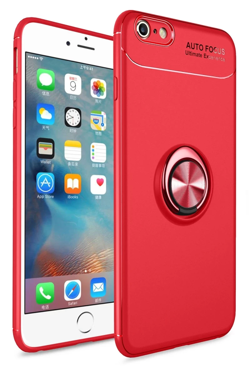 Apple iPhone 6 Uyumlu Kılıf Range Yüzüklü Silikon - Kırmızı