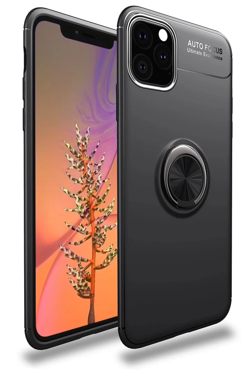 Apple iPhone 11 Pro Uyumlu Kılıf Range Yüzüklü Silikon - Siyah