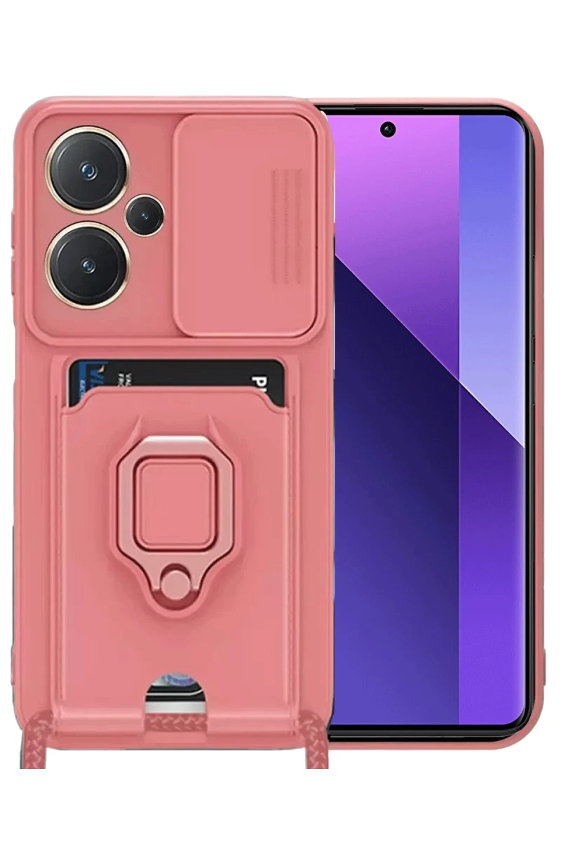Xiaomi Redmi Note 13 Pro Plus Uyumlu Kılıf Zuma Kartvizitli Yüzüklü Silikon - Pembe