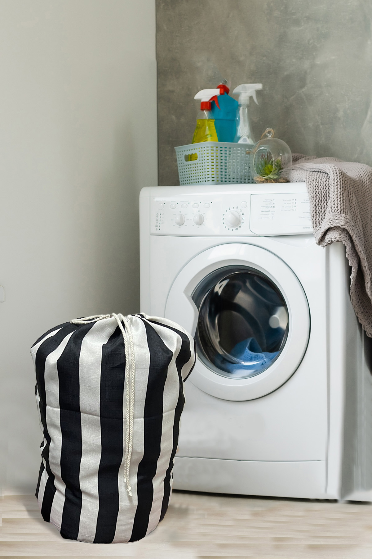 Çamaşır Torbası ASTARSIZ, Kirli Banyo Torbası, Düzenleyici Torba - Siyah Beyaz