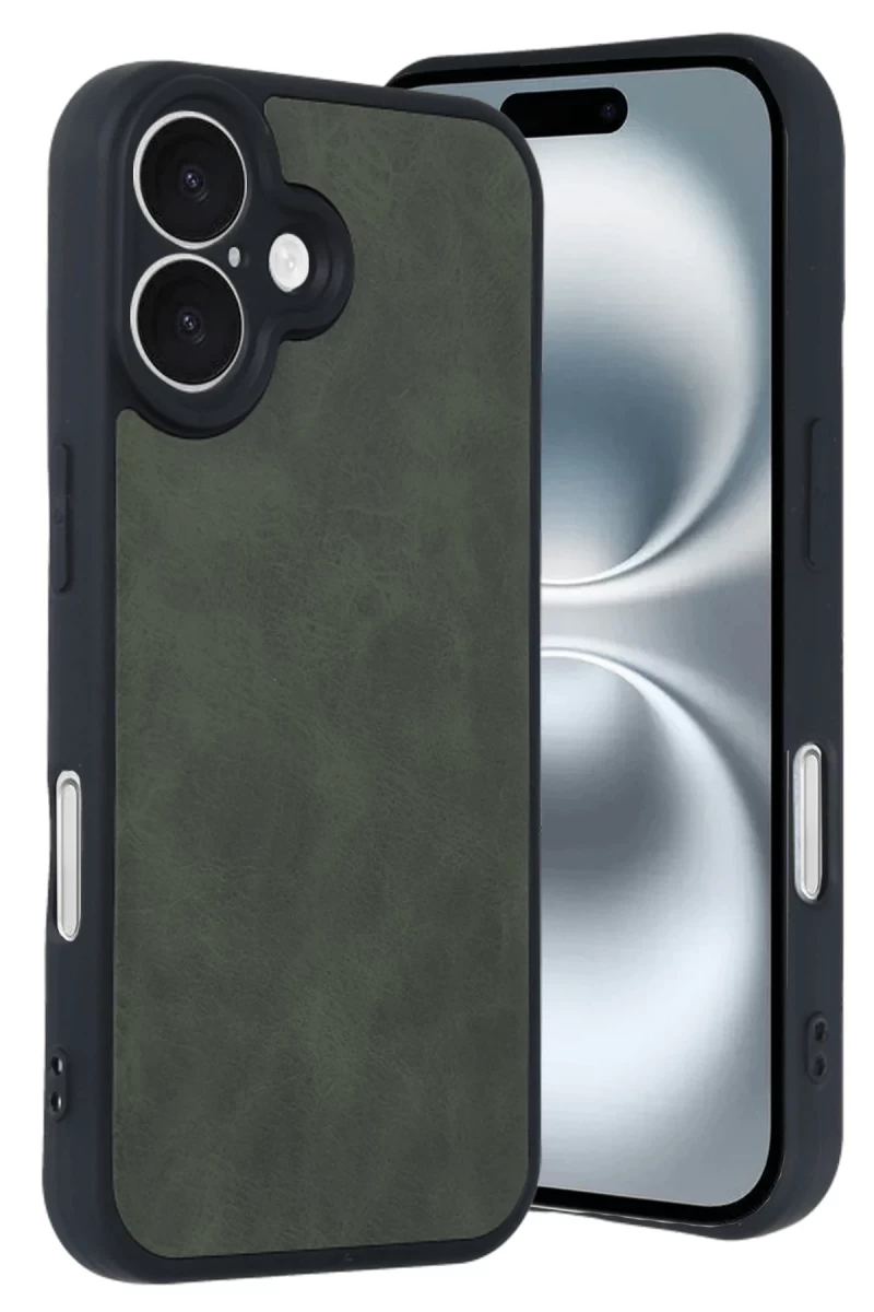 Apple iPhone 16 Uyumlu Kılıf Aras Deri Kapak - Koyu Yeşil
