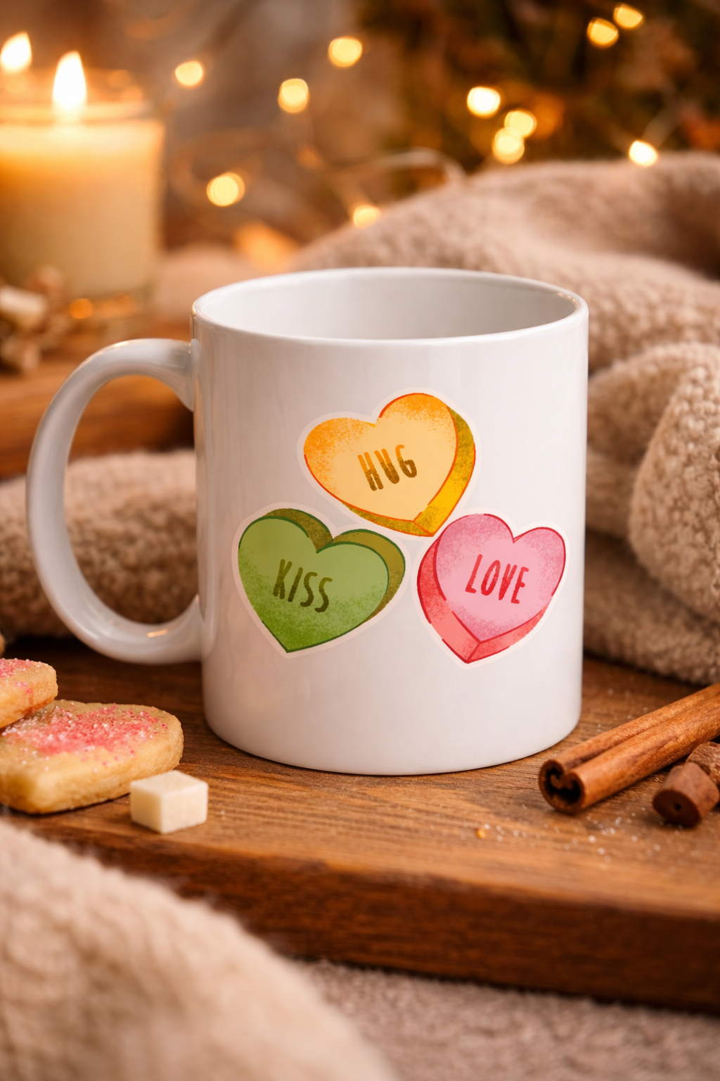 Hug Kiss Love Model 10 Porselen Kupa – Cıvıl Cıvıl Kalpli Tasarım, Sevgiliye & Hediye Kupası