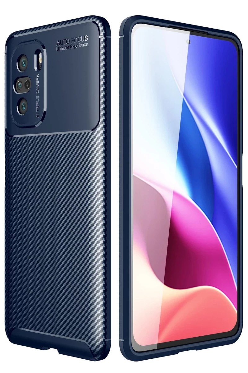 Xiaomi Poco F3 Uyumlu Kılıf Auto Focus Karbon Kapak - Lacivert