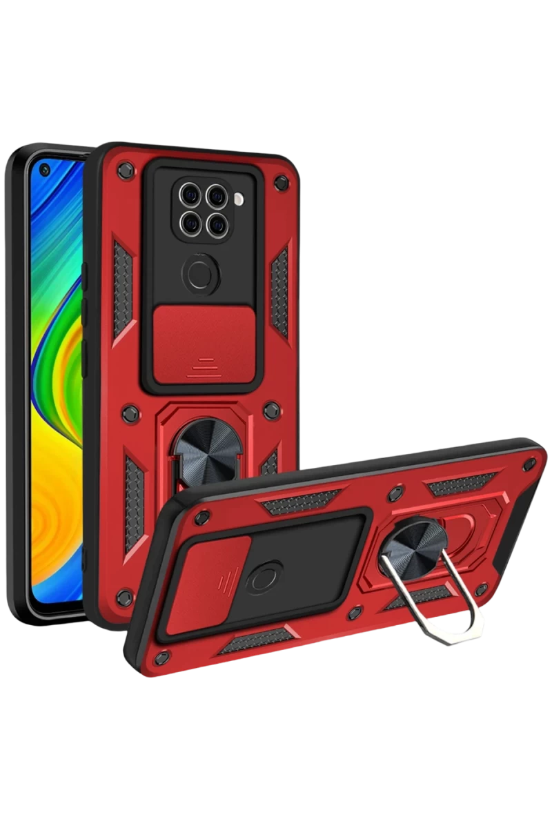 Xiaomi Redmi Note 9 4G Uyumlu Kılıf Pars Lens Yüzüklü Silikon - Kırmızı