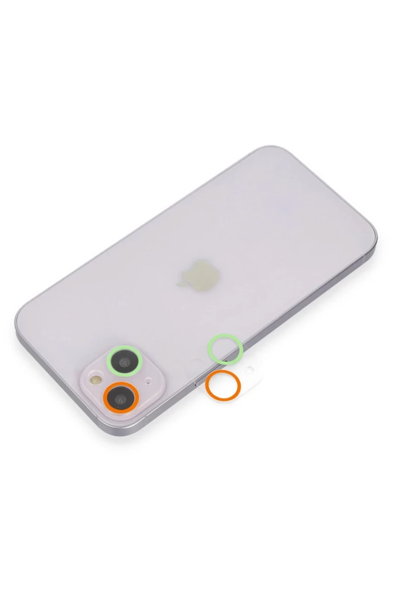 Apple iPhone 13 Uyumlu Renkli Kamera Lens Koruma Cam - Turuncu-Yeşil
