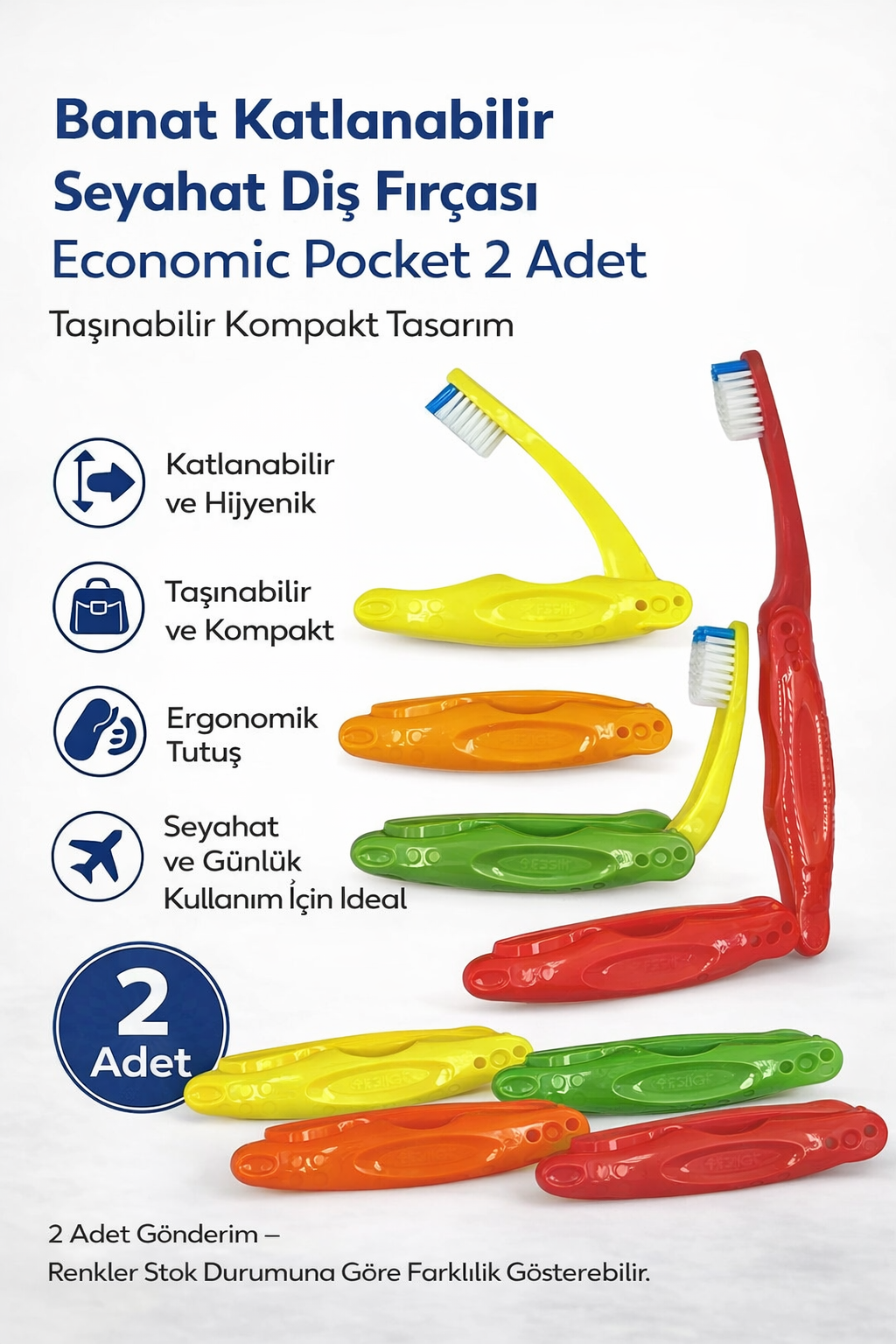 Banat Katlanabilir Seyahat Diş Fırçası Economic Pocket 2 Adet Taşınabilir Kompakt Tasarım