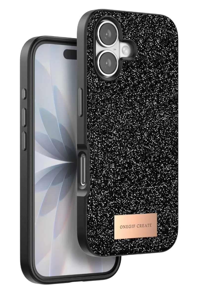 Onegif Apple iPhone 17 Uyumlu Bright Simli Kapak - Siyah