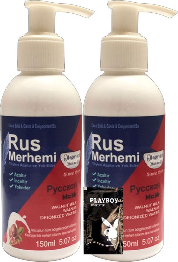 Playboy Blue Tüylere Krem 2 Tane x 150 ml Cevizli & Ceviz Sütlü Rus Merhemi  + Yanında Jel