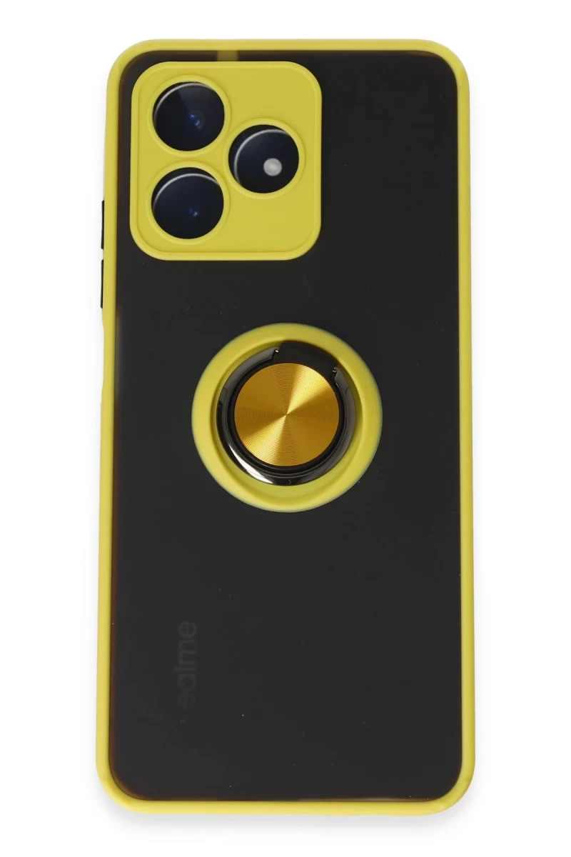 Realme C53 Uyumlu Kılıf Montreal Yüzüklü Silikon Kapak - Sarı