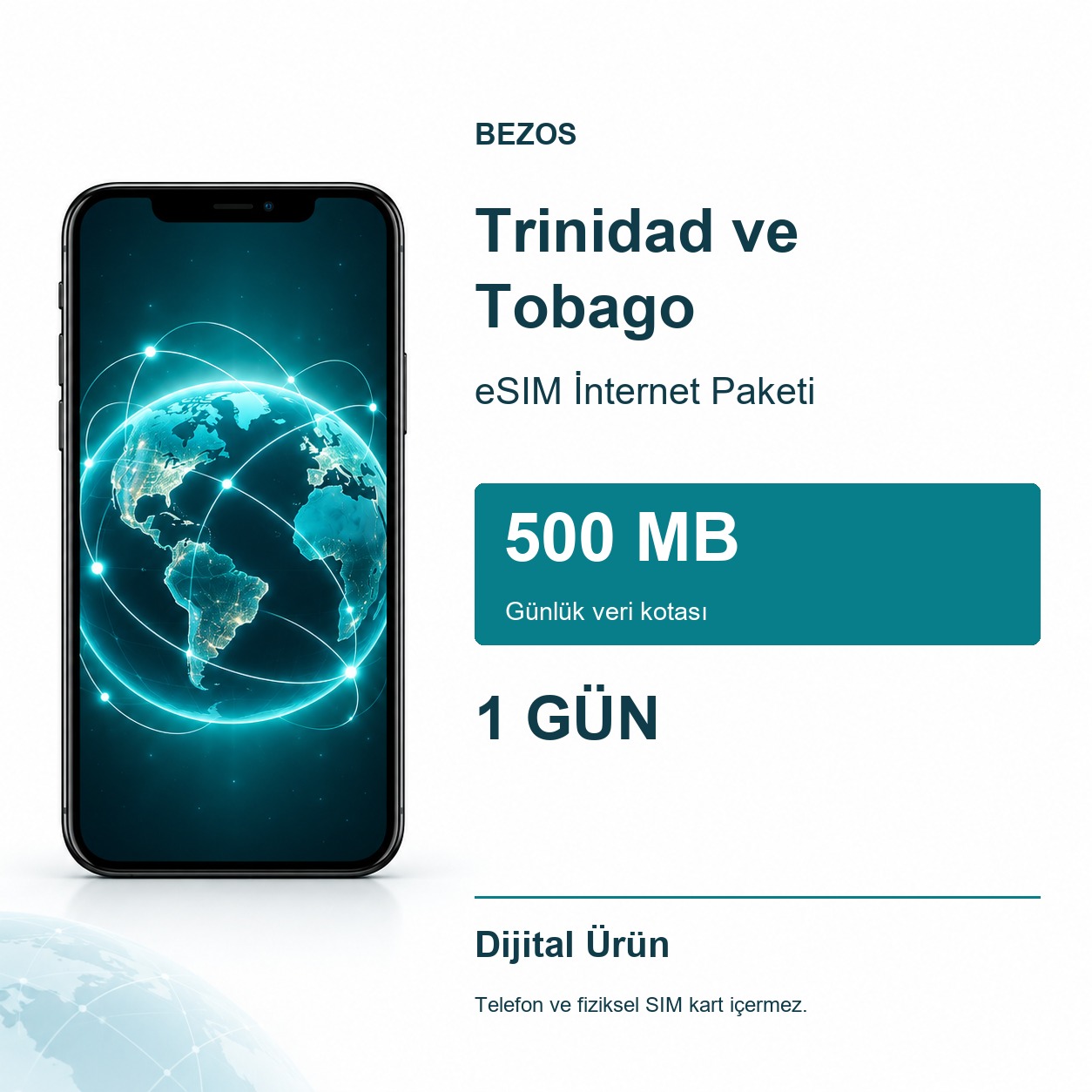 Trinidad ve Tobago eSIM İnternet Paketi Günlük 500 MB 1 Gün