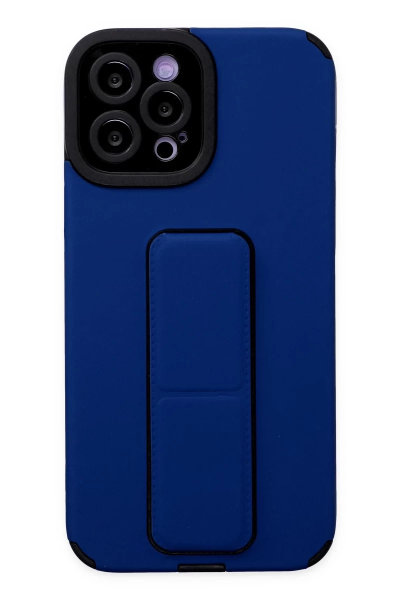 Apple iPhone 12 Pro Max Uyumlu Kılıf Mega Standlı Silikon - Mavi
