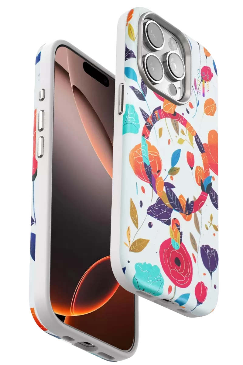 Onegif Apple iPhone 14 Pro Uyumlu Flower Series Magsafe Kapak - Beyaz