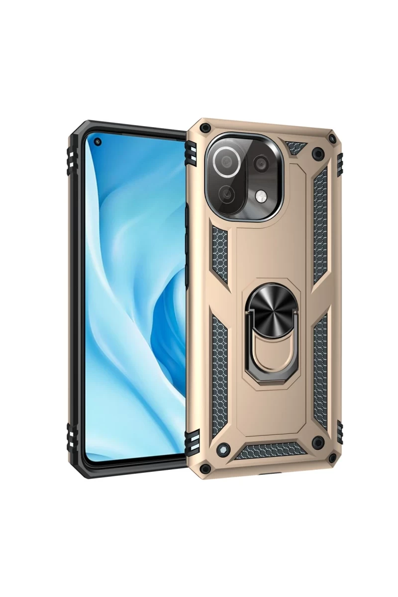 Xiaomi Mİ 11 Lite Uyumlu Kılıf Sofya Yüzüklü Silikon Kapak - Gold
