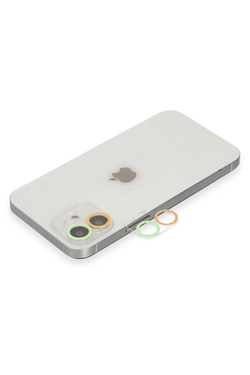 Apple iPhone 12 Uyumlu Renkli Kamera Lens Koruma Cam - Turuncu-Yeşil