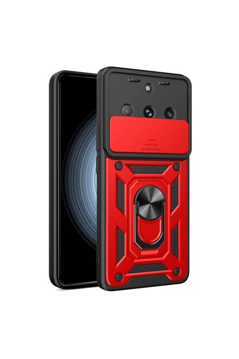 Realme 11 Pro Uyumlu Kılıf Pars Lens Yüzüklü Silikon - Kırmızı