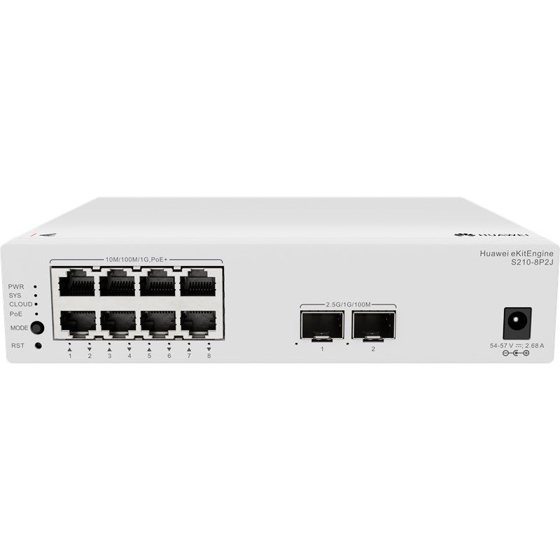 HUAWEI EKITENGINE S210-8P2J 8 PORT GIGABIT + 2 PORT 2.5G SFP UPLINK CLOUD YÖNETİLEBİLİR L2 128W POE METAL KASA SWITCH