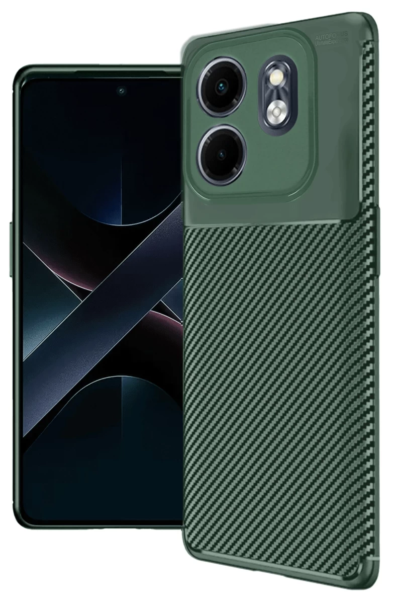 İnfinix Hot 50i 4G Uyumlu Kılıf Auto Focus Karbon Kapak - Koyu Yeşil
