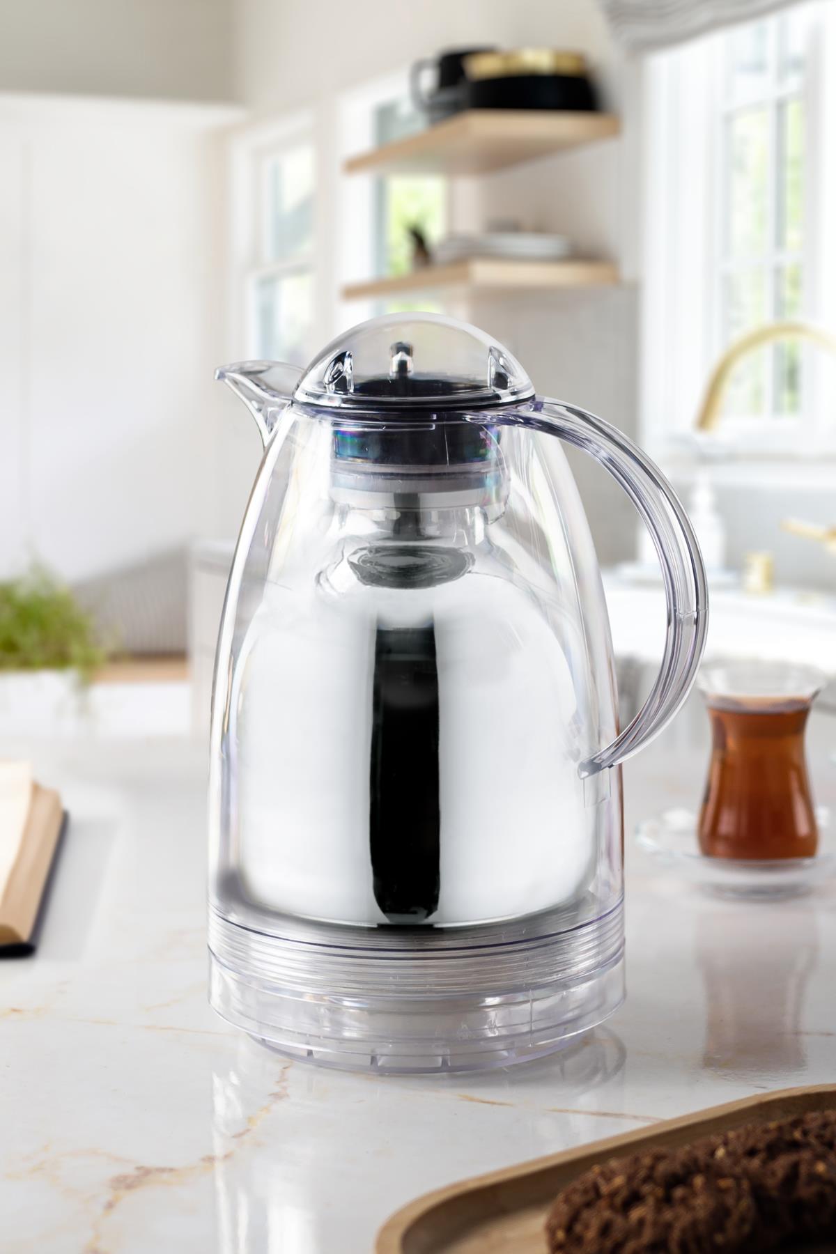 1.5 LT Isı Yalıtımlı Çay Ve Soğuk Su Termosu Şeffaf (12 Saat Sıcak Tutar&amp; İçi Camdır)