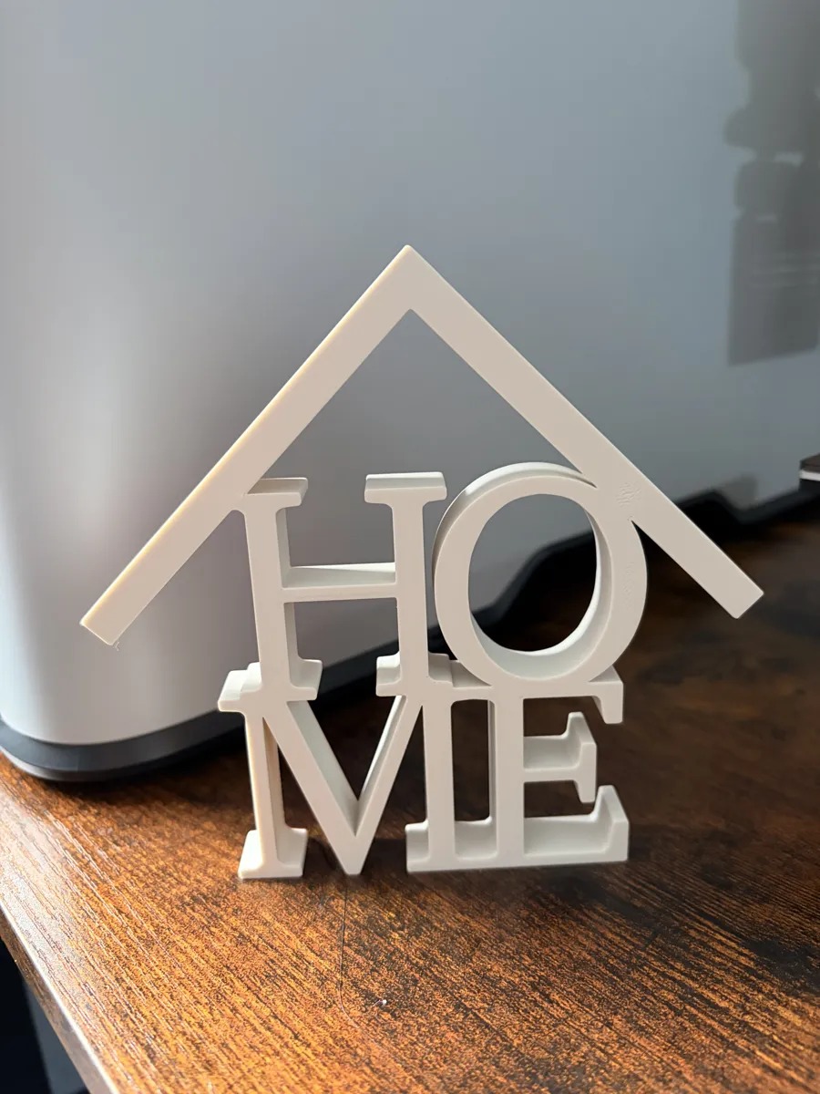3D Baskı HOME Yazılı Çatılı Dekoratif Masa Süsü Minimalist Ev Yazısı Raf ve Sehpa Dekoru Beyaz