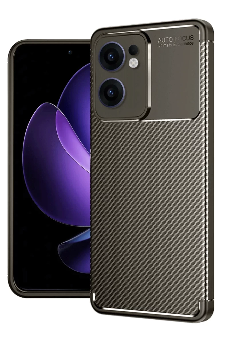 Oppo Reno 13F Uyumlu Kılıf Auto Focus Karbon Kapak - Kahverengi