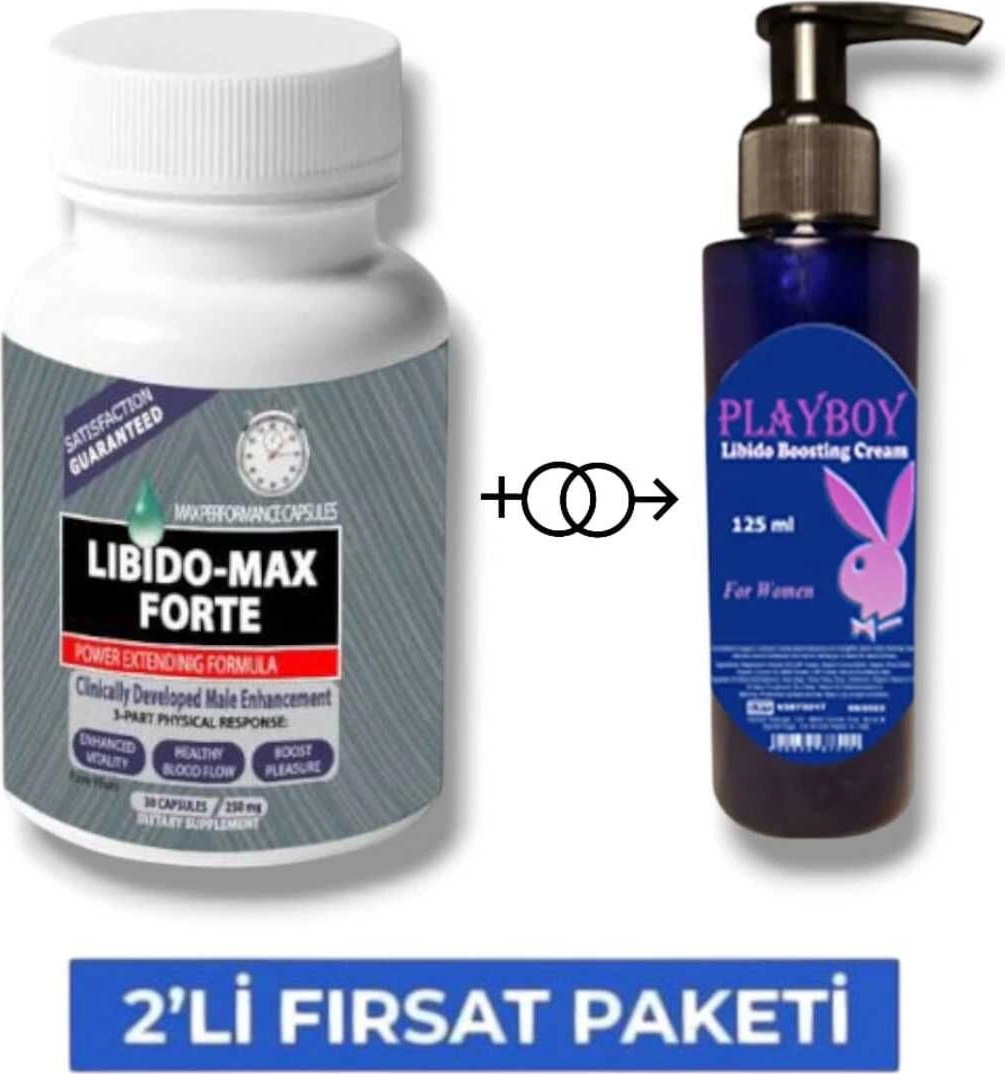 Libido Max Forte Erkeklere Özel Bölge Destekleyici 30lu + Playboy Libido Arttırıcı Krem 125 ml