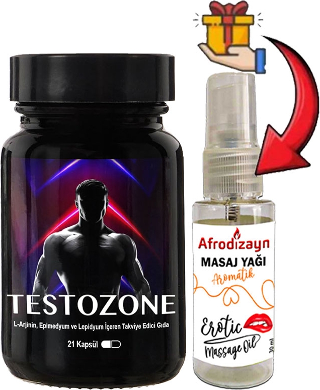 Testozone: 1 Adet Erkeklere Özel L-Argininli Epimedyumlu Lepidyumlu 21LI Formül + 30 ml Afrodizayn Masaj Yağı