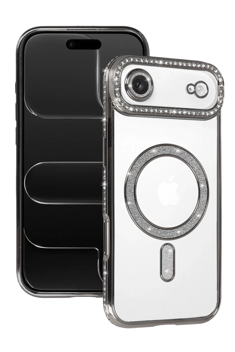 Apple iPhone 17 Uyumlu Air Uyumlu Joke Simli Magneticsafe Kılıf - Gümüş