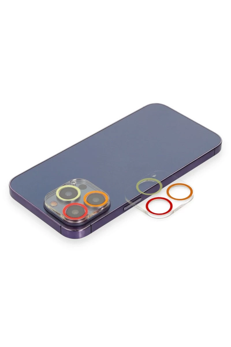 Apple iPhone 12 Pro Uyumlu Renkli Kamera Lens Koruma Cam - Turuncu-Kırmızı