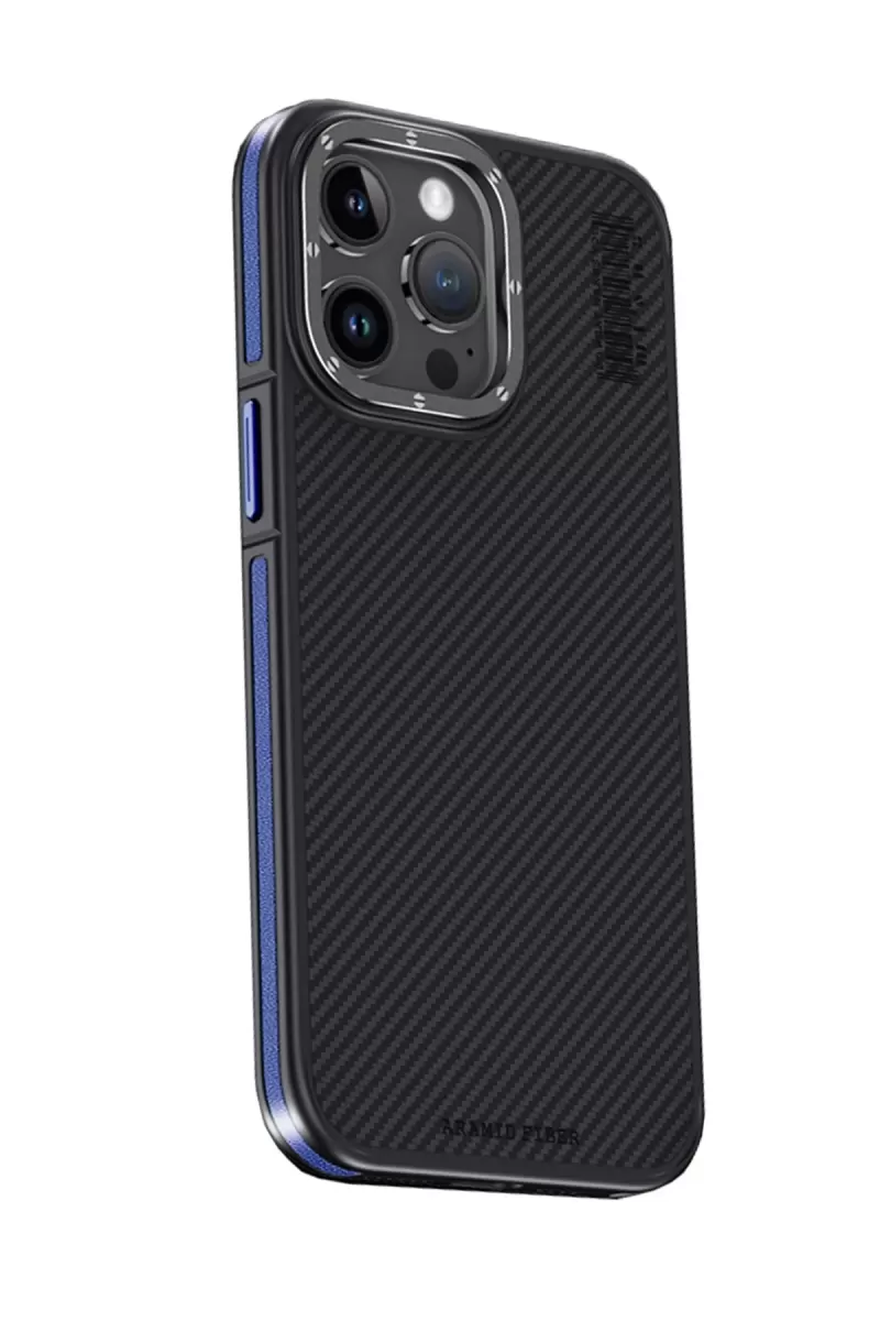Joko Apple iPhone 15 Pro Uyumlu Kılıf Aramid 600D Kevlar Karbon Fiber Magsafe Kapak - Lacivert