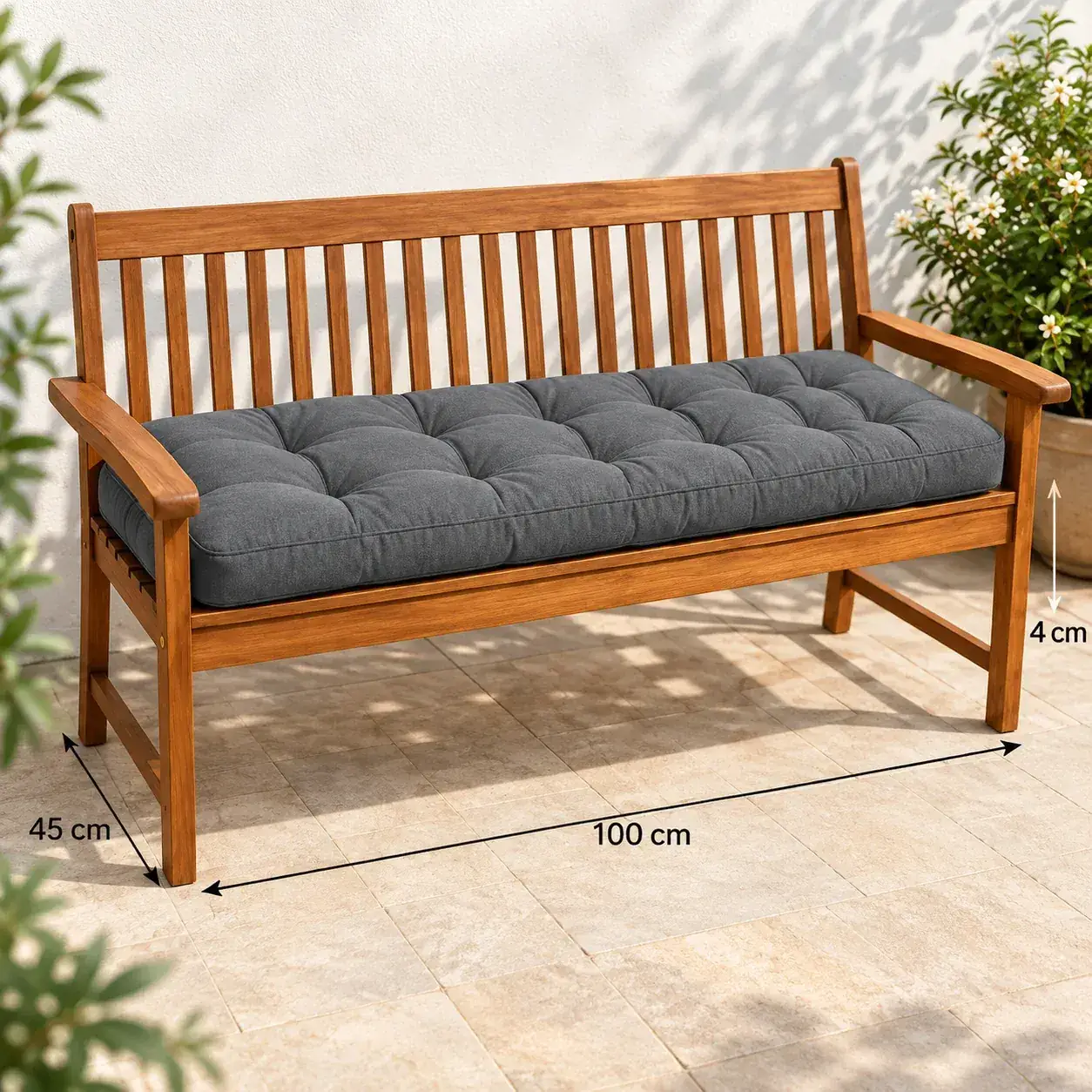 Kapitone Bank Minderi · 100 × 45 × 4 cm | Gri | Dış mekân