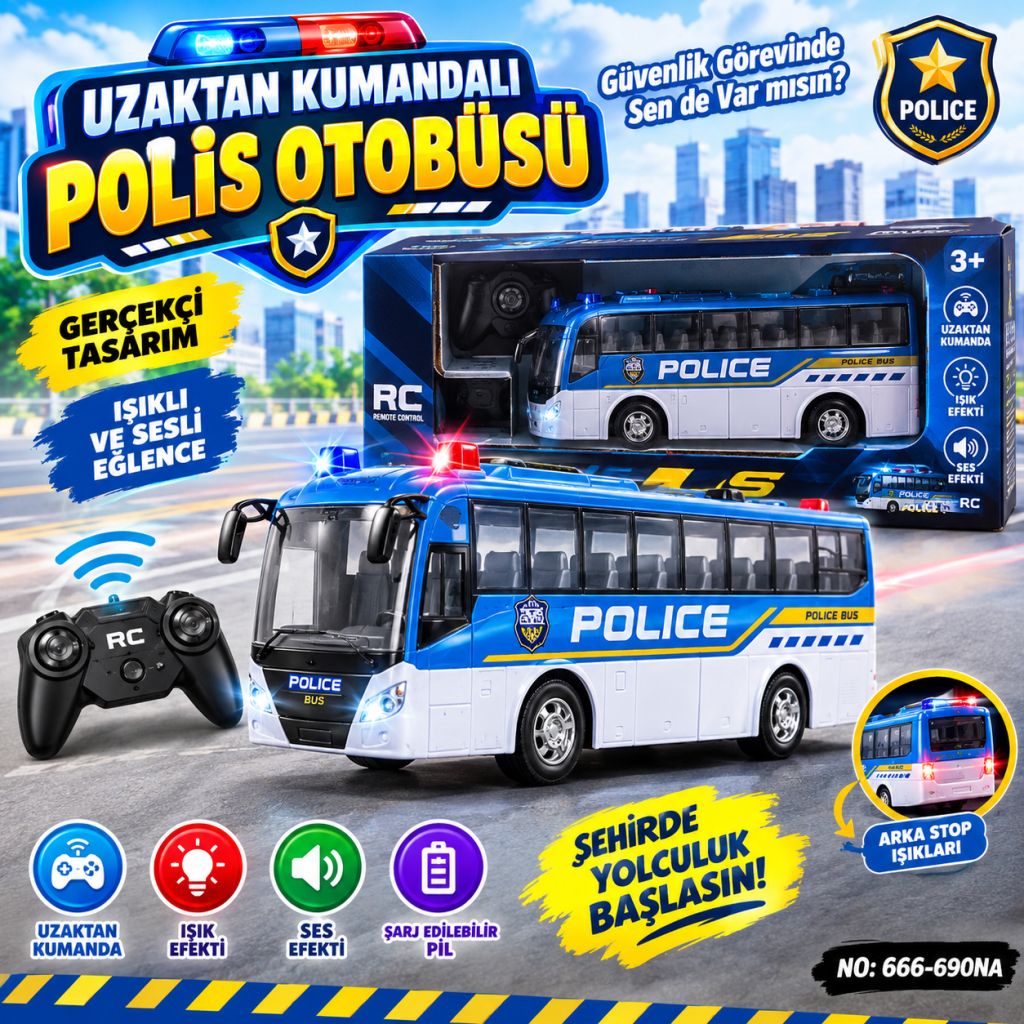 666-690NA UZAKTAN KUMANDALI OYUNCAK POLİS OTOBÜSÜ