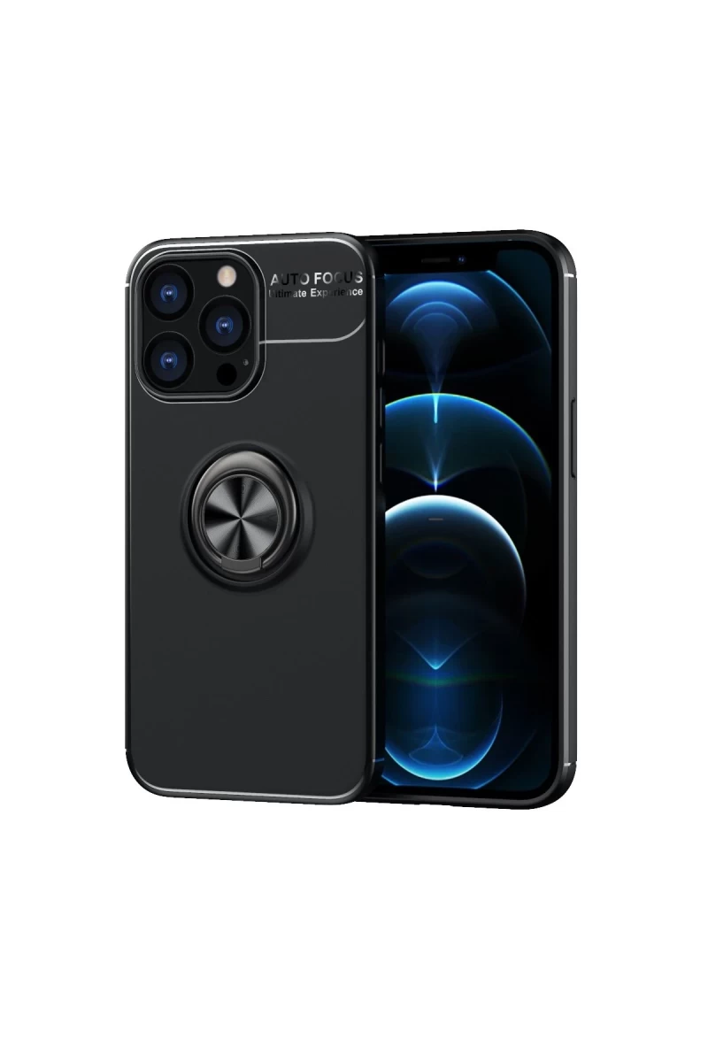 Apple iPhone 13 Pro Uyumlu Kılıf Range Yüzüklü Silikon - Siyah