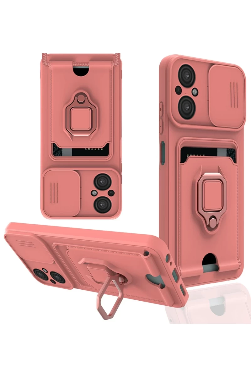 Xiaomi Poco M5 Uyumlu Kılıf Zuma Kartvizitli Yüzüklü Silikon - Pembe