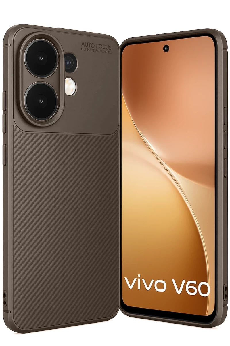 Vivo V60 5G Uyumlu Auto Focus Karbon Kapak - Kahverengi