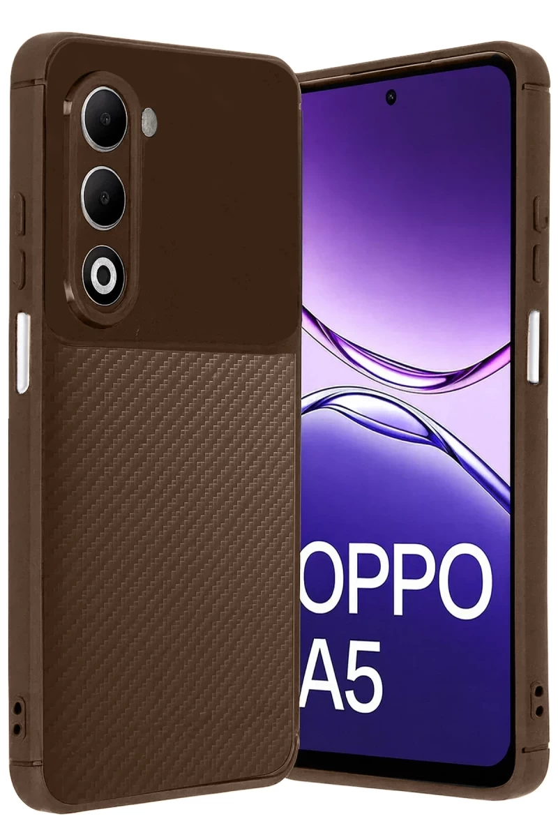 Oppo A5 4G Uyumlu Auto Focus Karbon Kapak - Kahverengi