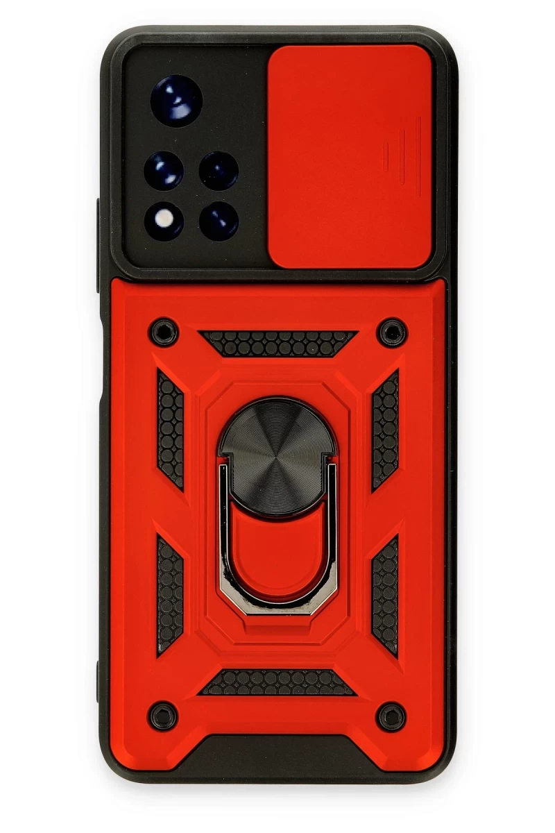 Xiaomi Redmi Note 11T Uyumlu Kılıf Pars Lens Yüzüklü Silikon - Kırmızı