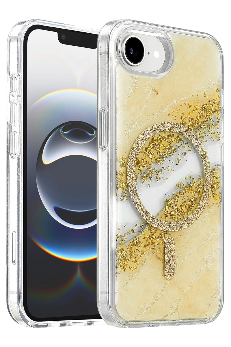 Onegif Apple iPhone 17E Uyumlu Lotus Simli Magsafe Kapak - Gümüş