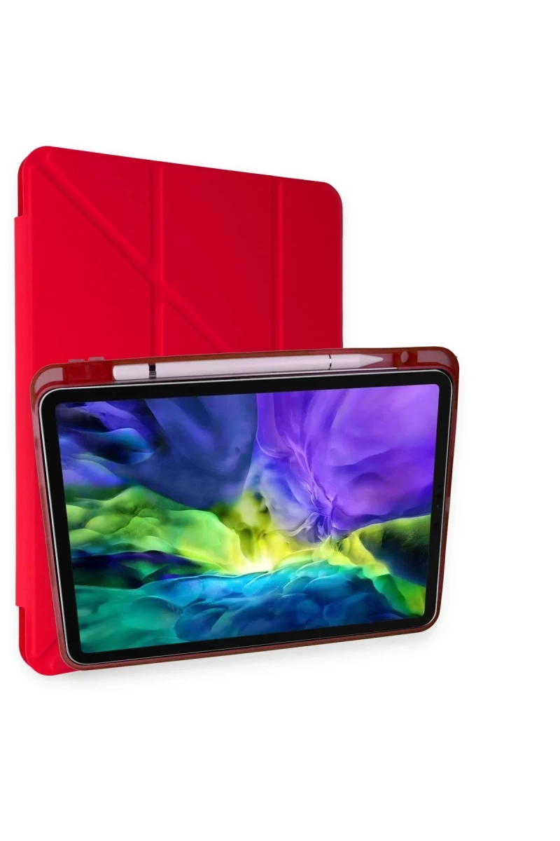 Apple iPad Pro 11 (2024) Kılıf Kalemlikli Mars Tablet Kılıfı - Kırmızı