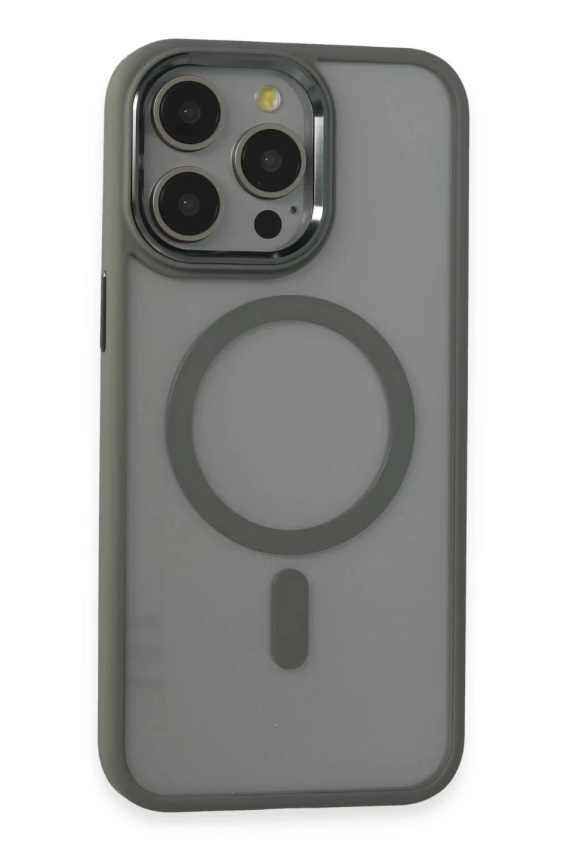 Apple iPhone 15 Pro Max Uyumlu Kılıf Room Magneticsafe Silikon - Gri
