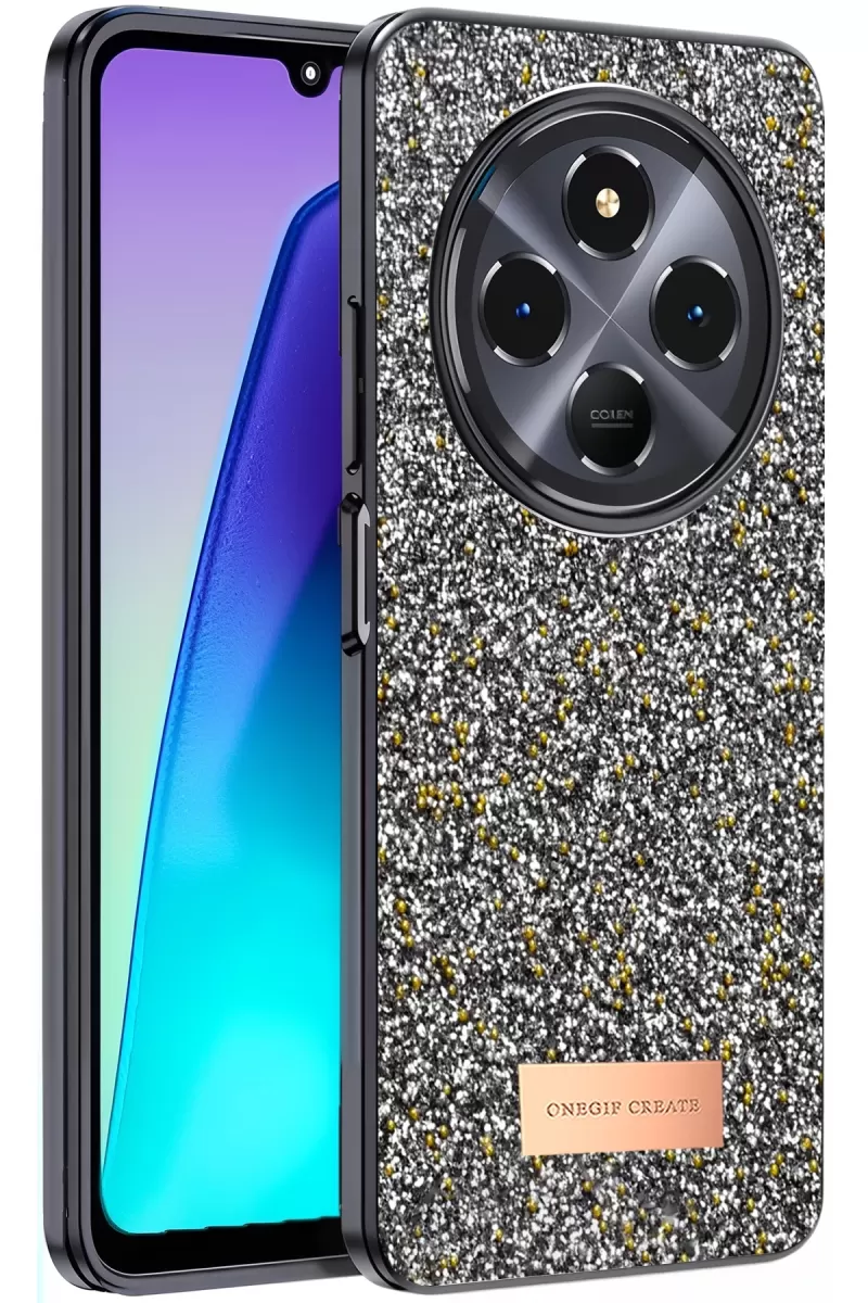 Onegif Xiaomi Redmi 14C Uyumlu Bright Simli Kapak - Gümüş