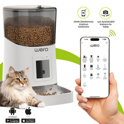 Akıllı Kedi Köpek Mama Kabı Pro 1080p Ayarlanabilir Kamera Wifi Kontrol Pet Feeder Metal Kase Beyaz 6 Lt