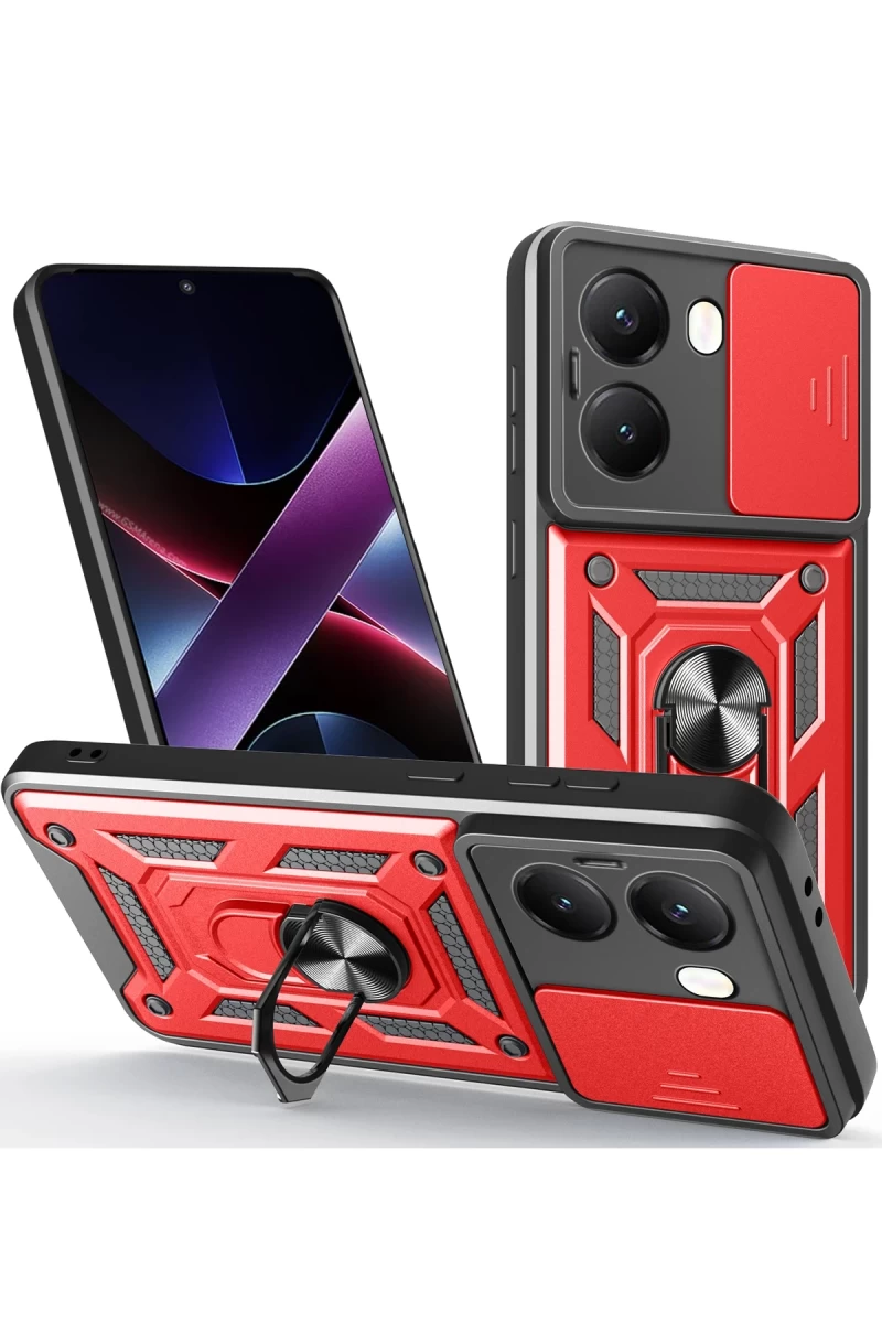 Xiaomi Poco X7 Pro Uyumlu Kılıf Pars Lens Yüzüklü Silikon - Kırmızı