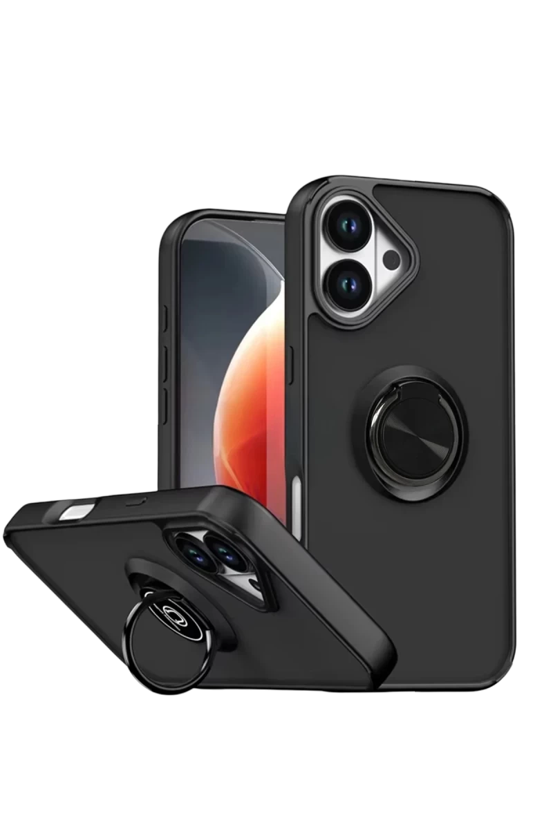 Apple iPhone 17 Uyumlu Montreal Yüzüklü Silikon Kapak - Siyah